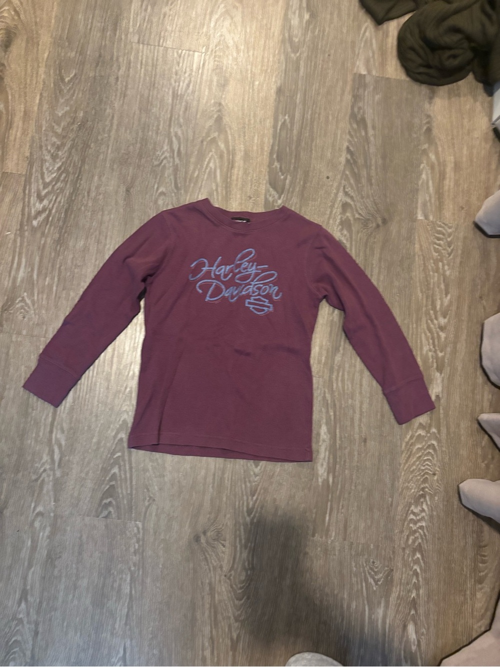 Harley-Davidson Girls' Long Sleeve Tee - Plum with Light Blue Script